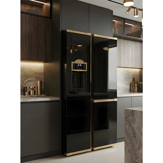 Art Deco American Style Plumbed Fridge Freezer (Black) - Image 2