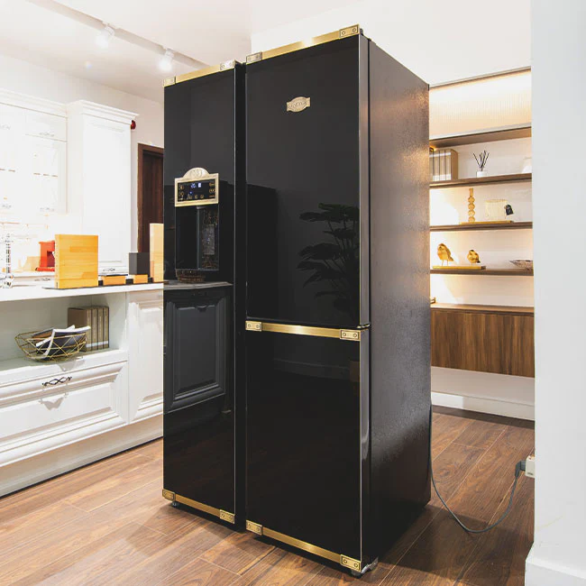 Art Deco American Style Plumbed Fridge Freezer (Black) - Image 3