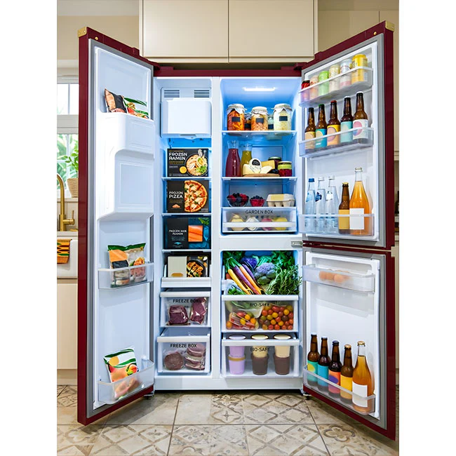 Art Deco American Style Plumbed Fridge Freezer (Bordeaux Red) - Image 2