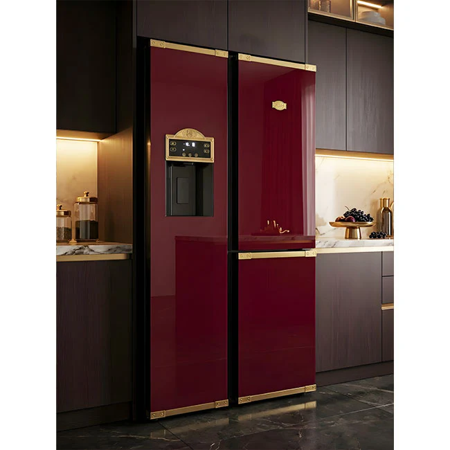 Art Deco American Style Plumbed Fridge Freezer (Bordeaux Red) - Image 3