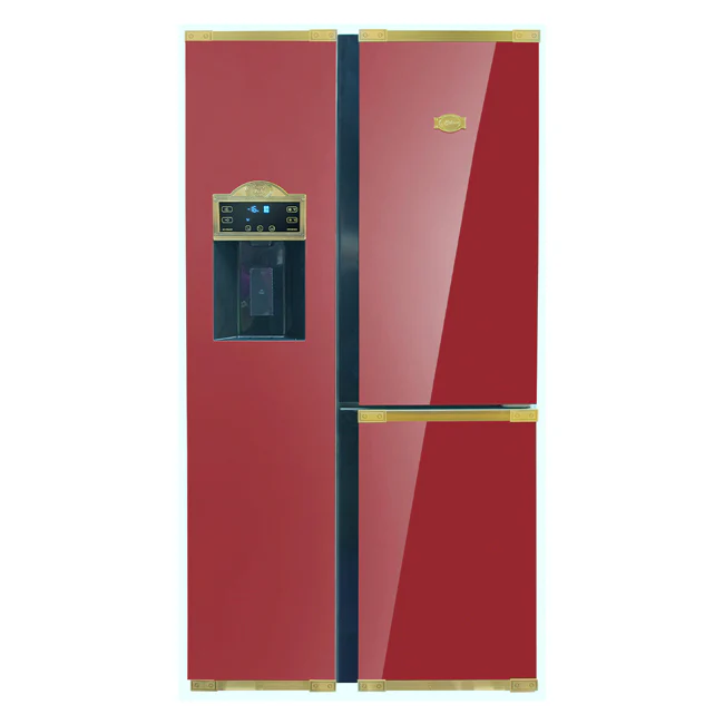 Art Deco American Style Plumbed Fridge Freezer (Bordeaux Red) - Image 4