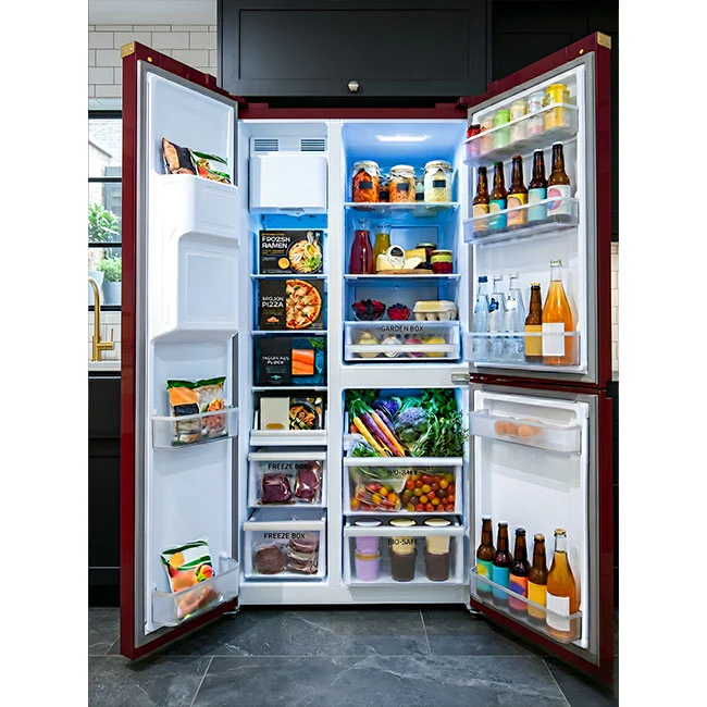 Art Deco American Style Plumbed Fridge Freezer (Bordeaux Red) - Image 8