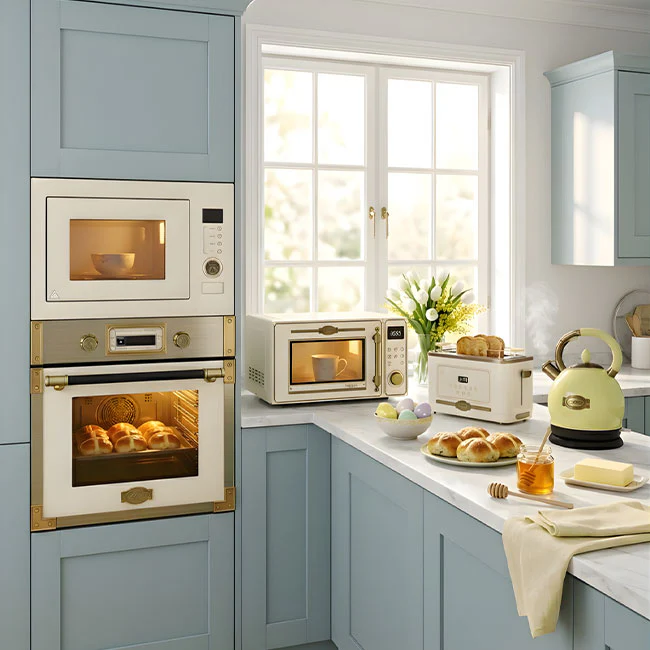 Art Deco Electric Oven & Built-in Microwave Bundle (Ivory) - Image 3