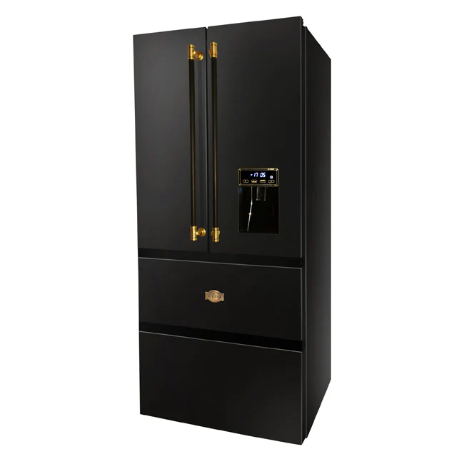 Art Deco French Door Fridge Freezer Leather Handles (Black)