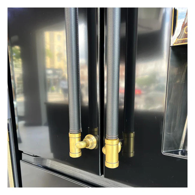 Art Deco French Door Fridge Freezer Leather Handles (Black) - Image 9