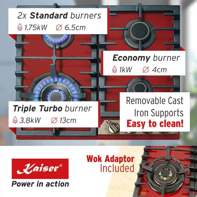 Empire 60cm Turbo Gas Hob (Bordeaux Red) - Image 4