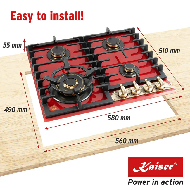 Empire 60cm Turbo Gas Hob (Bordeaux Red) - Image 7