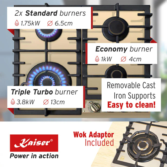 Empire 60cm Turbo Gas Hob (Ivory) - Image 4