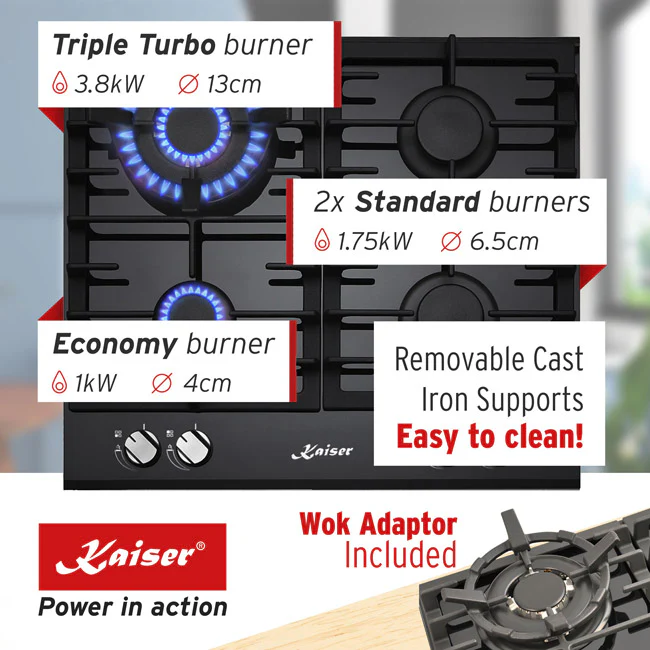 Grand Chef Gas Oven & 4 Burner Gas Hob Black Bundle - Image 11