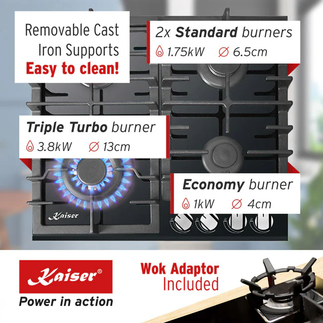 Grand Chef Turbo Gas Hob (Black Glass) - Image 3